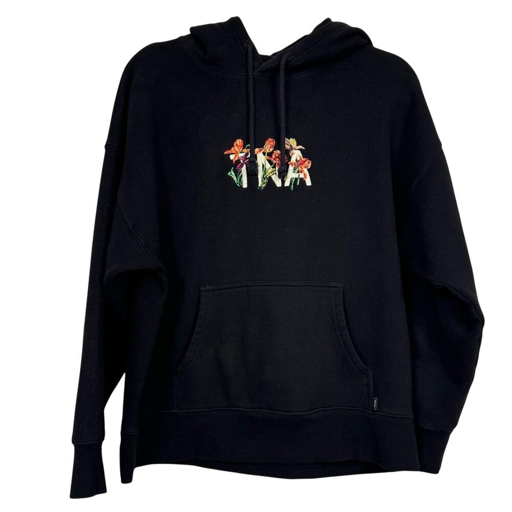Aritzia TNA Black Floral Embroidered Hoodie Sweatshirt Womens S Boho Casual